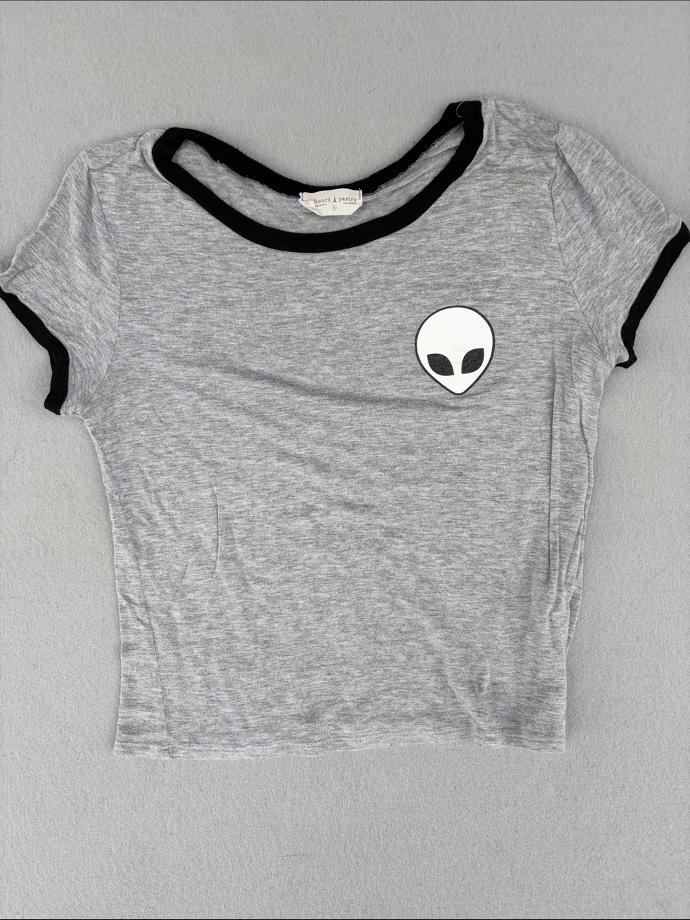 french pastry Grey Tee with Black Trim and White Alien Patch